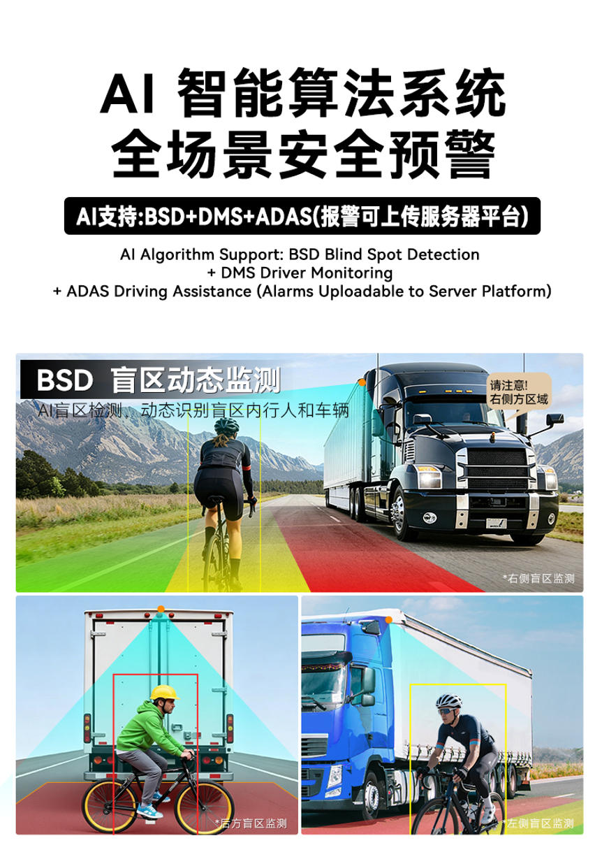 10.1 寸五路 4G+WiFi 车载一体机 ADAS/DMS/BSD AI 防水车载监控显示器